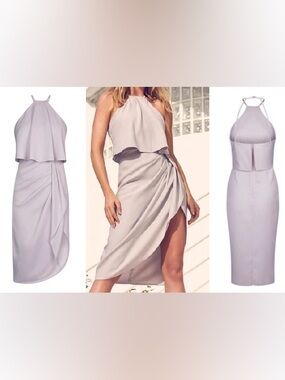 Lipsy Light Purple/Grey Halter High-Low Draped Midi Dress